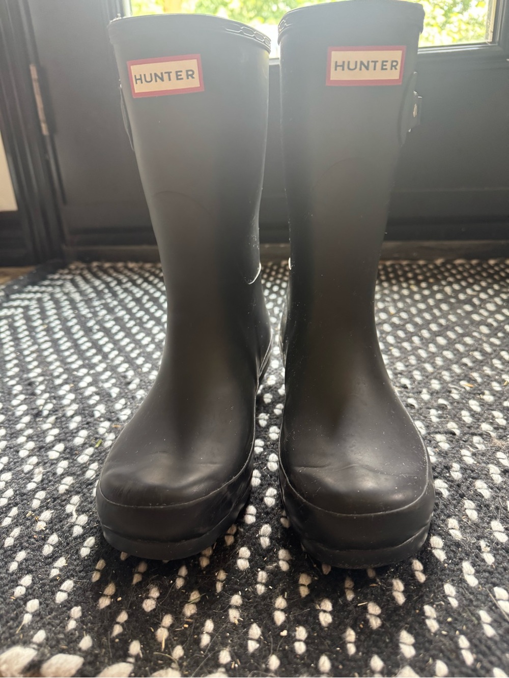 Hunter Black Rubber Mid-Calf Rain Boots with Logo